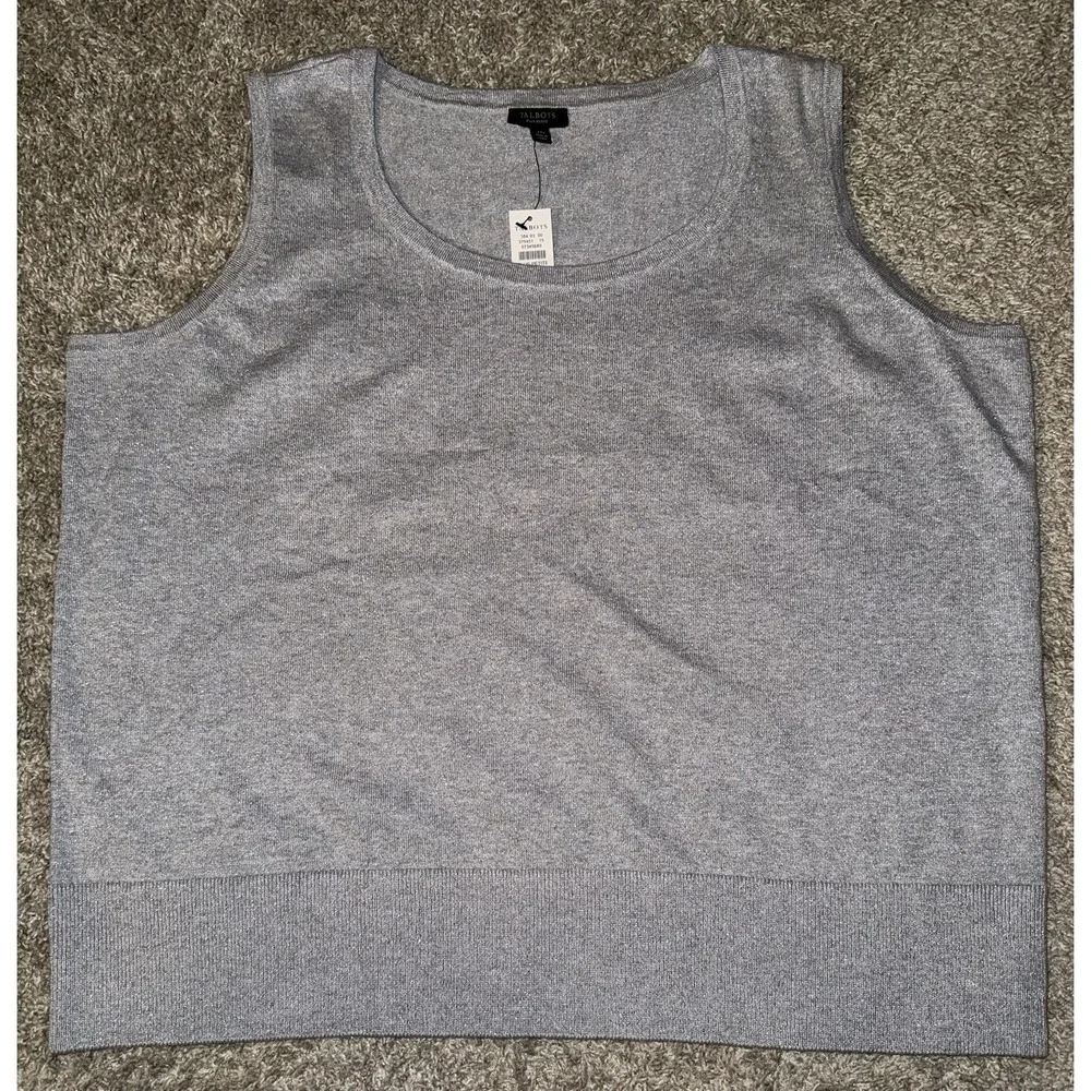 NWT TALBOTS Plus Petite 2XP Silver Shimmer‎ Career Sweater Vest Sleeveless Top